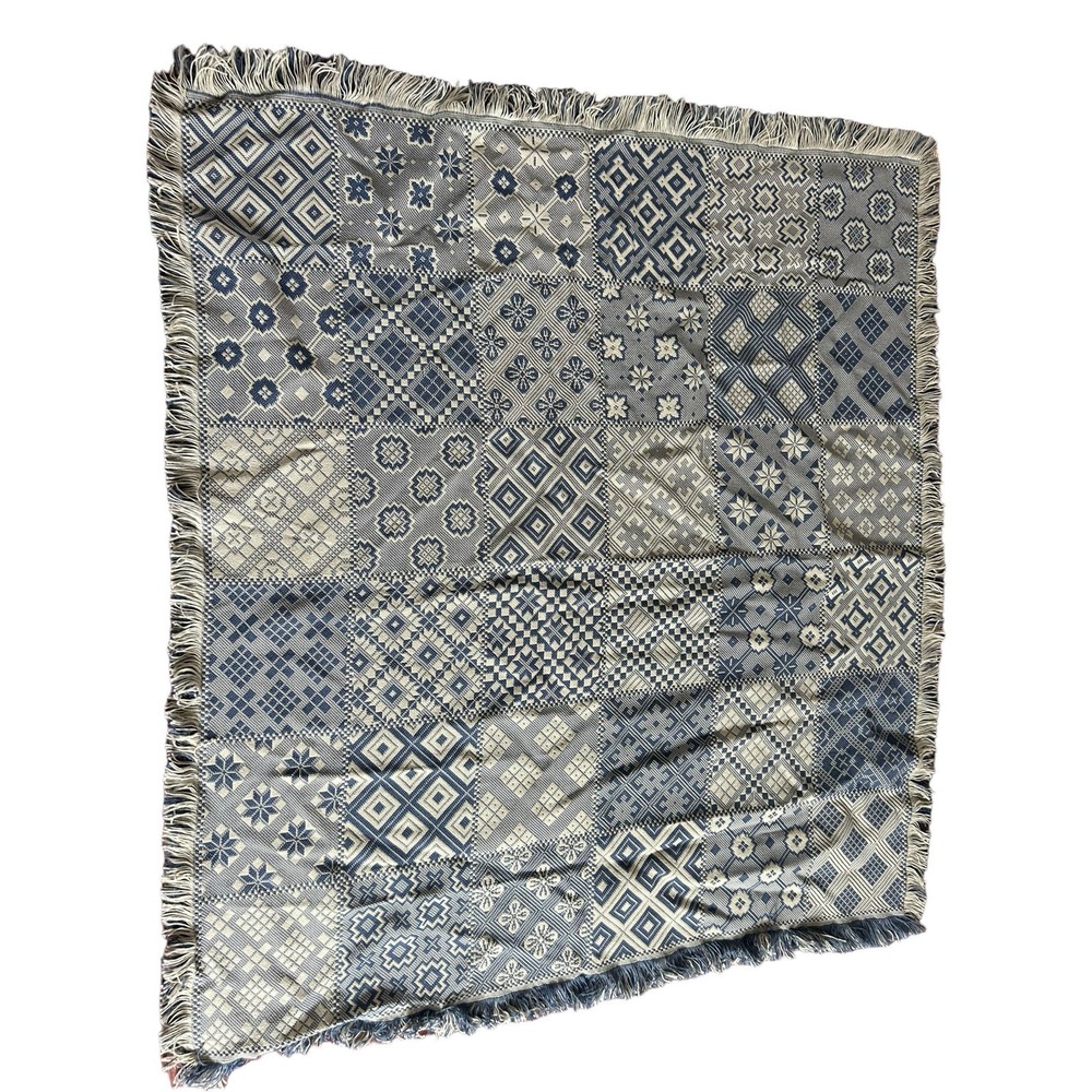 American‎ weavers 100% Softweave Fringed Throw Blanket L 61× 52W blue white